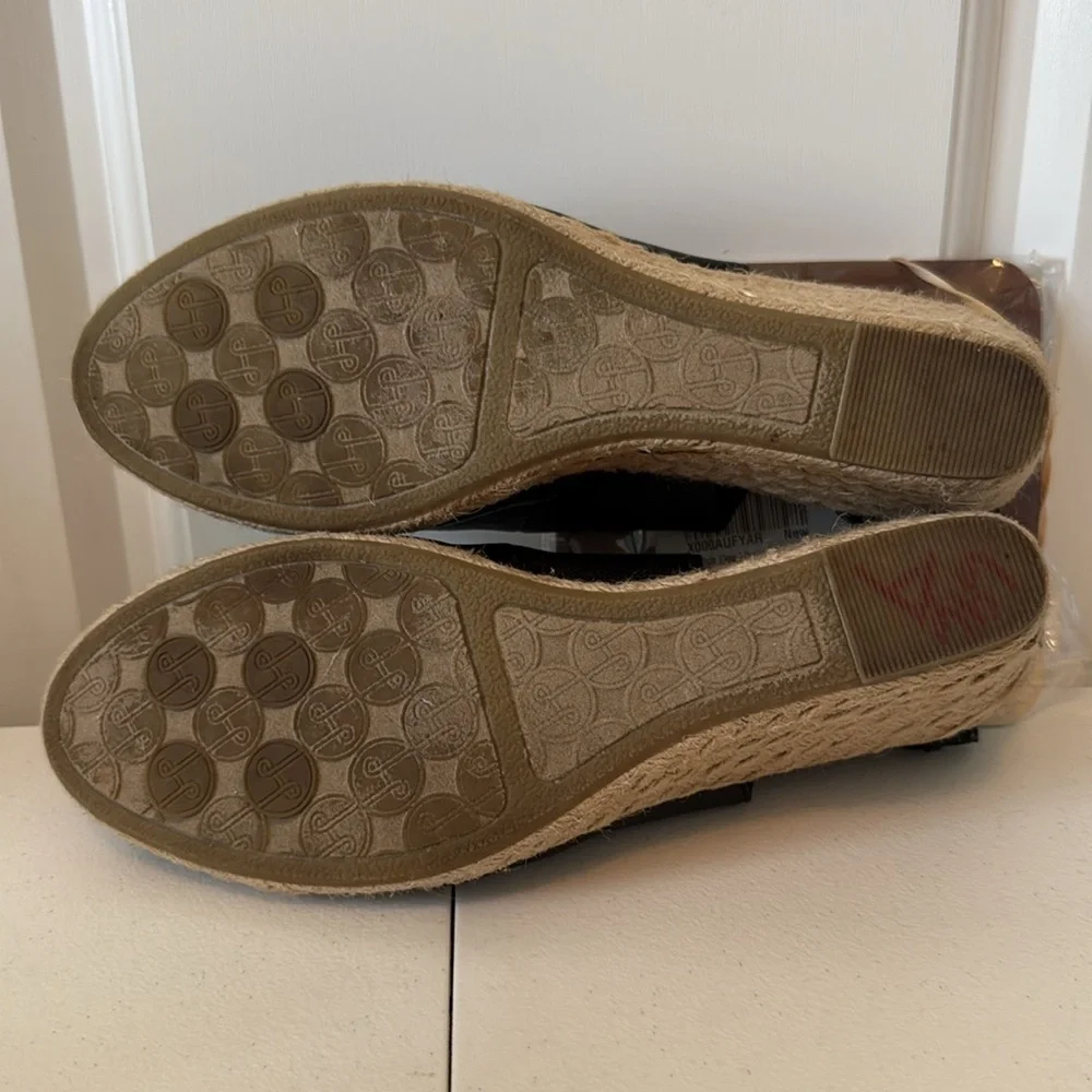 *Lindsay Phillips Black Espadrille Wedges with Peep-Toe & New package of snaps